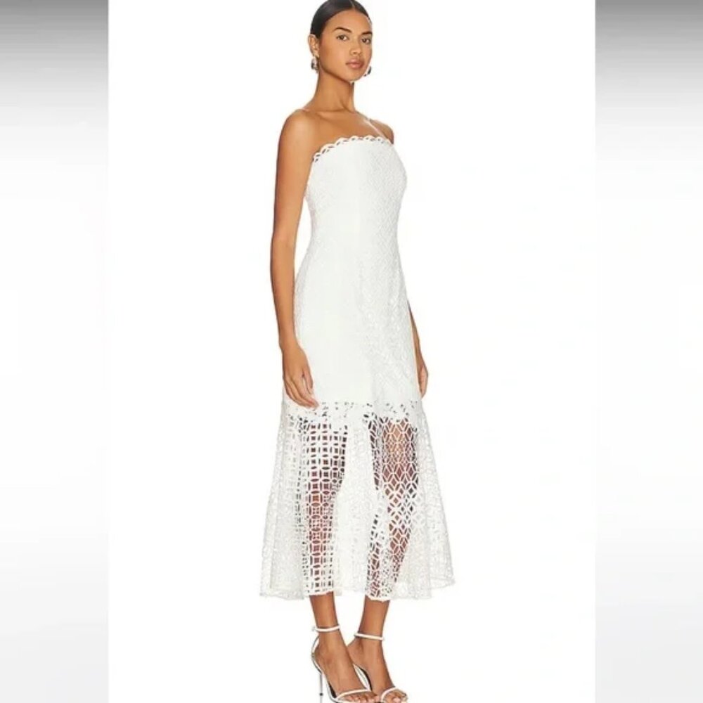 White Nuriel Interlocking Geo Lace Dress
